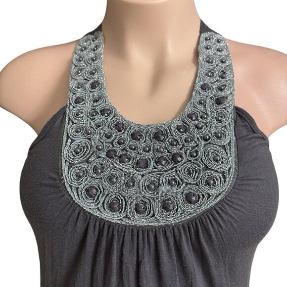 JULIE'S CLOSET Beaded Jeweled Tank Top Women's Small Gray Blouson Stretch Knit - Picture 5 of 15